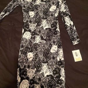 Lularoe XXS Black & White Tiger Julia Dress NWT